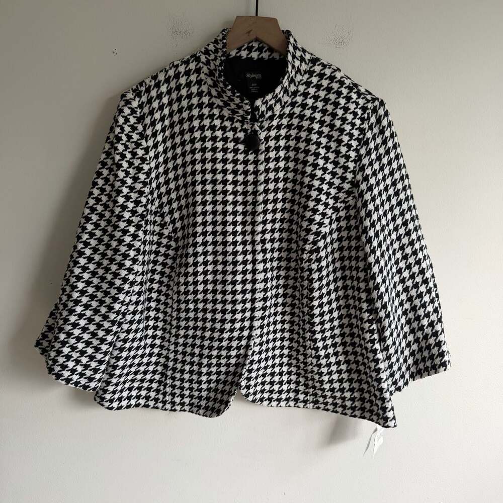 Style & Co 20W Houndstooth Jacket NWT Black White 3/4 Sleeve Lined Cotton Plus